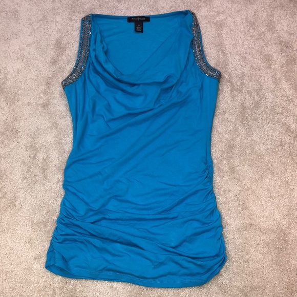 WHBM Blue Embellished Tank/Blouse, cowl neck - Picture 1 of 5